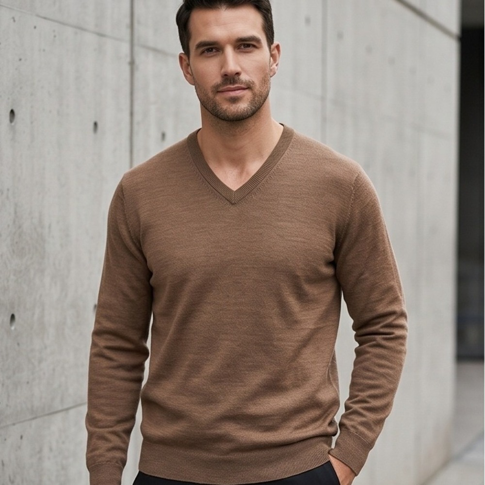 Magaschoni Mens XXXL V-Neck Sweater Camel Brown 100% Wool G404171M NWT